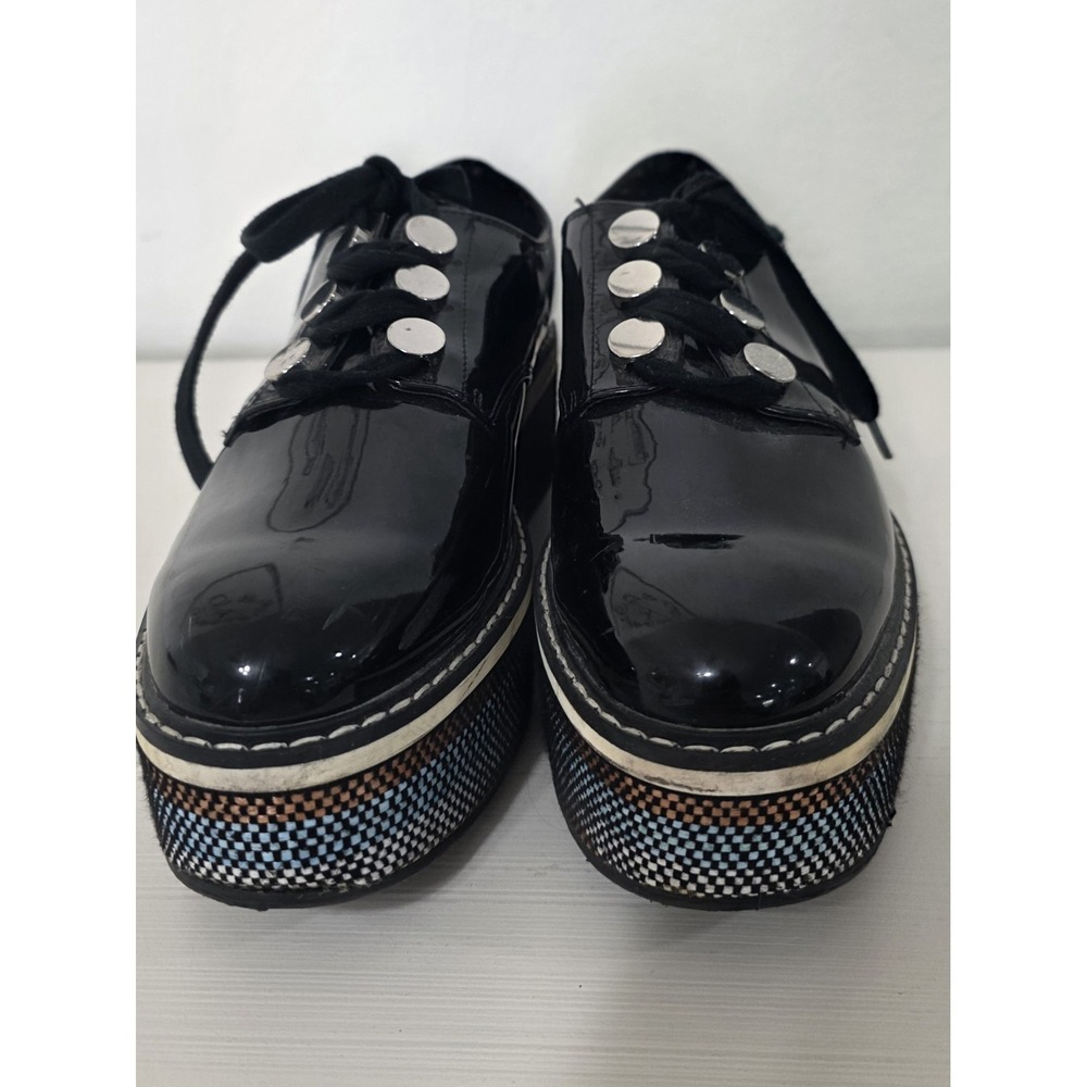 ZARA Black Patent Multi-Stripe Thick Platform Oxford Shoes Size EU 41  USA Size